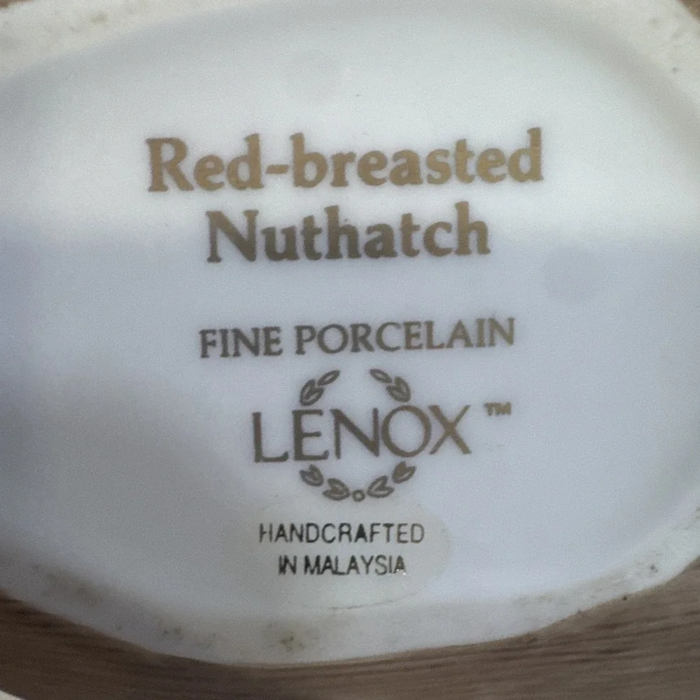Vtg Lenox Red Breasted Nuthatch Figurine Garden Bird Collection Fine Porcelain